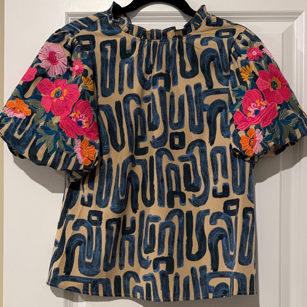 THML Blue and Pink Embroidered Blouse